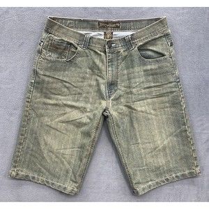 Vtg Jinzu Bermuda Shorts Mens Size 38X14 Blue Factory Distressed Whiskering Y2K